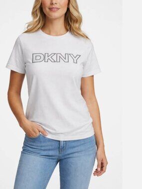 DKNY Sport Women’s White Graphic T-Shirt Cotton Blend Short Sleeve Size M
